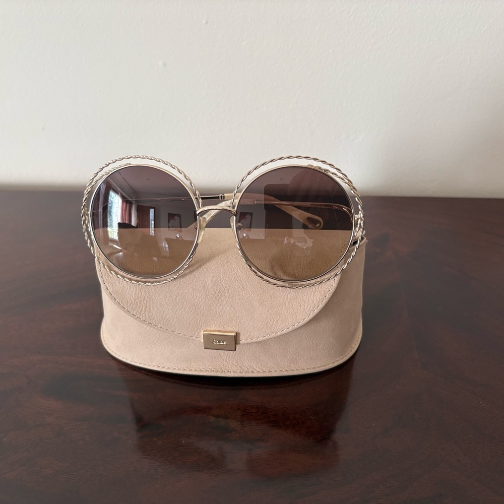 Chloé Carlina Round Spiral Gold-Wire Sunglasses Brown Gradient